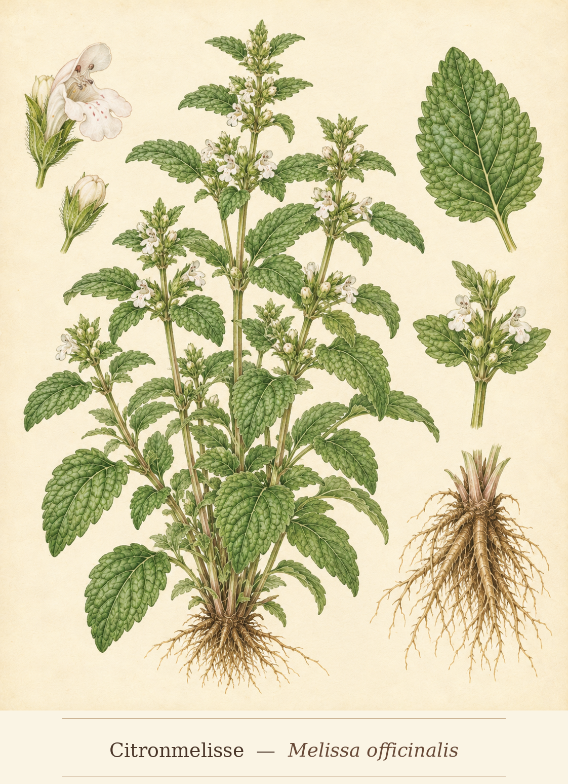 Kunstnerisk akvarel inspireret af Citronmelisse (Melissa officinalis)