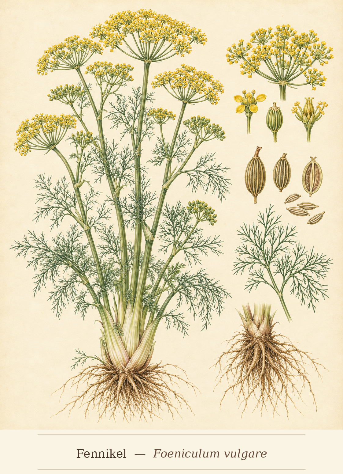 Kunstnerisk akvarel inspireret af Fennikel (Foeniculum vulgare)