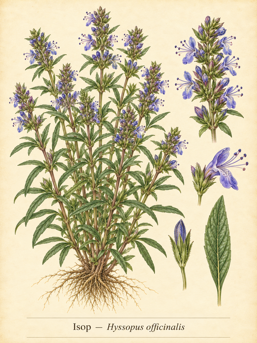 Kunstnerisk akvarel inspireret af Isop (Hyssopus officinalis)