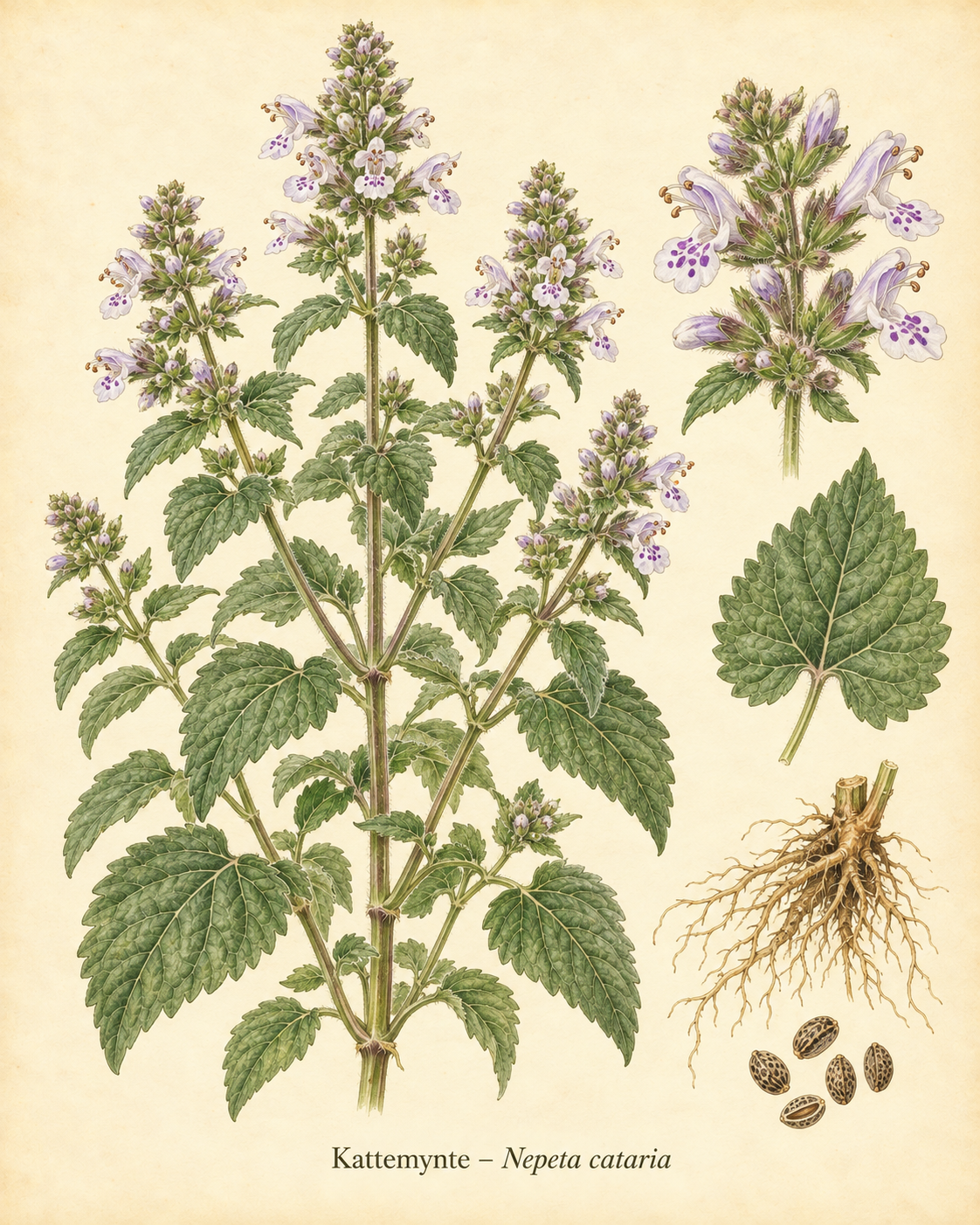 Kunstnerisk akvarel inspireret af Kattemynte (Nepeta cataria)