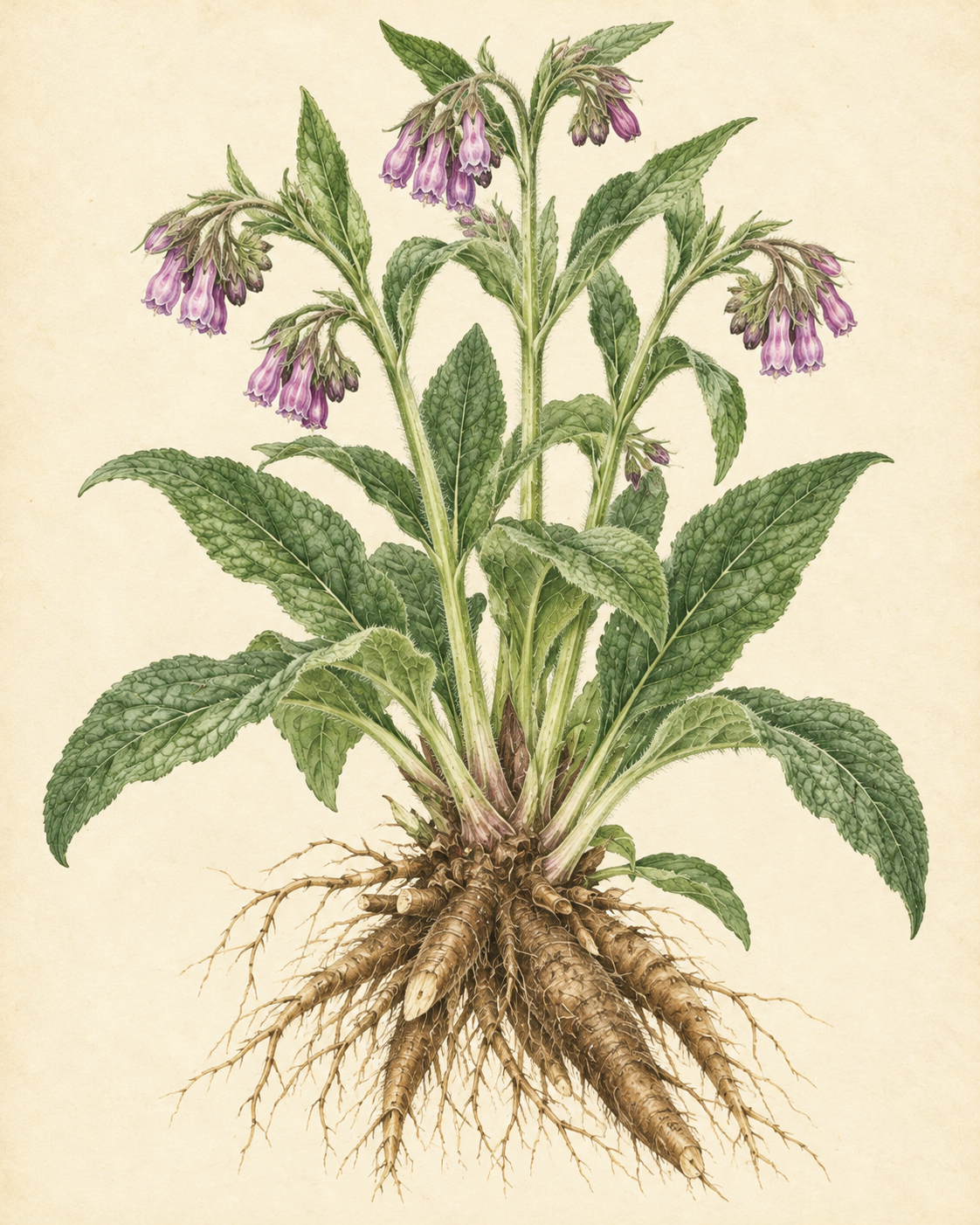Kunstnerisk akvarel inspireret af Kulsukker (Symphytum officinale)