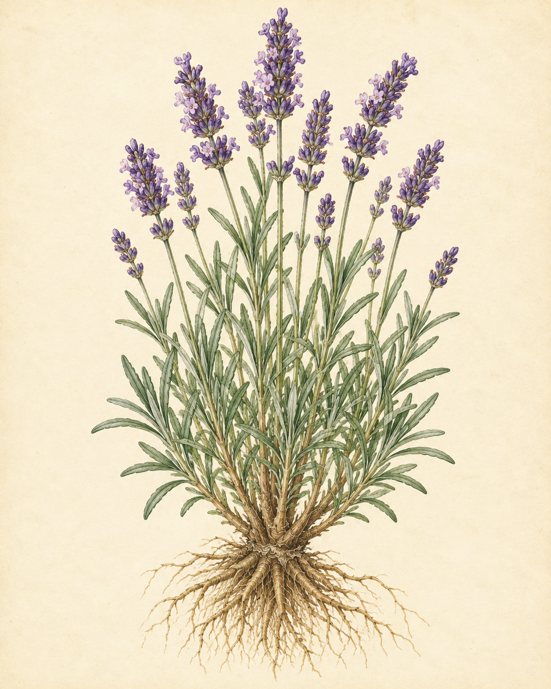 Kunstnerisk akvarel inspireret af Lavendel (Lavandula angustifolia)