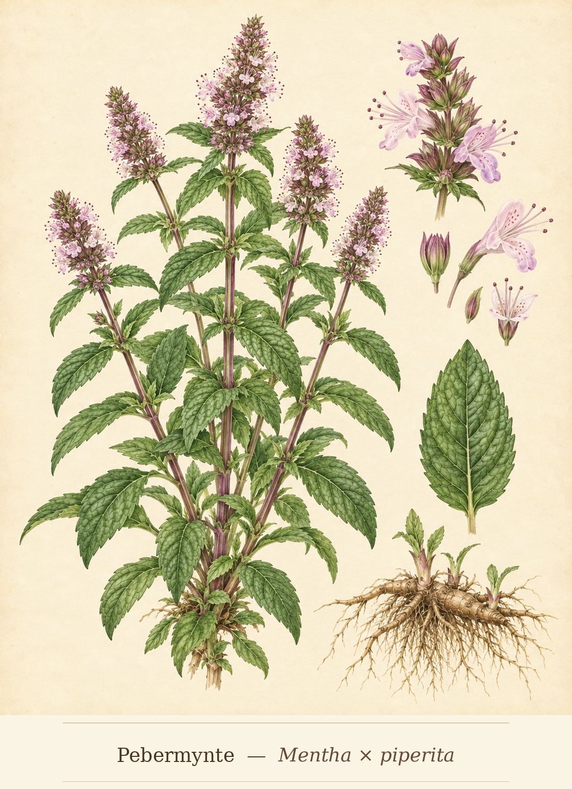 Kunstnerisk akvarel inspireret af Pebermynte (Mentha × piperita)