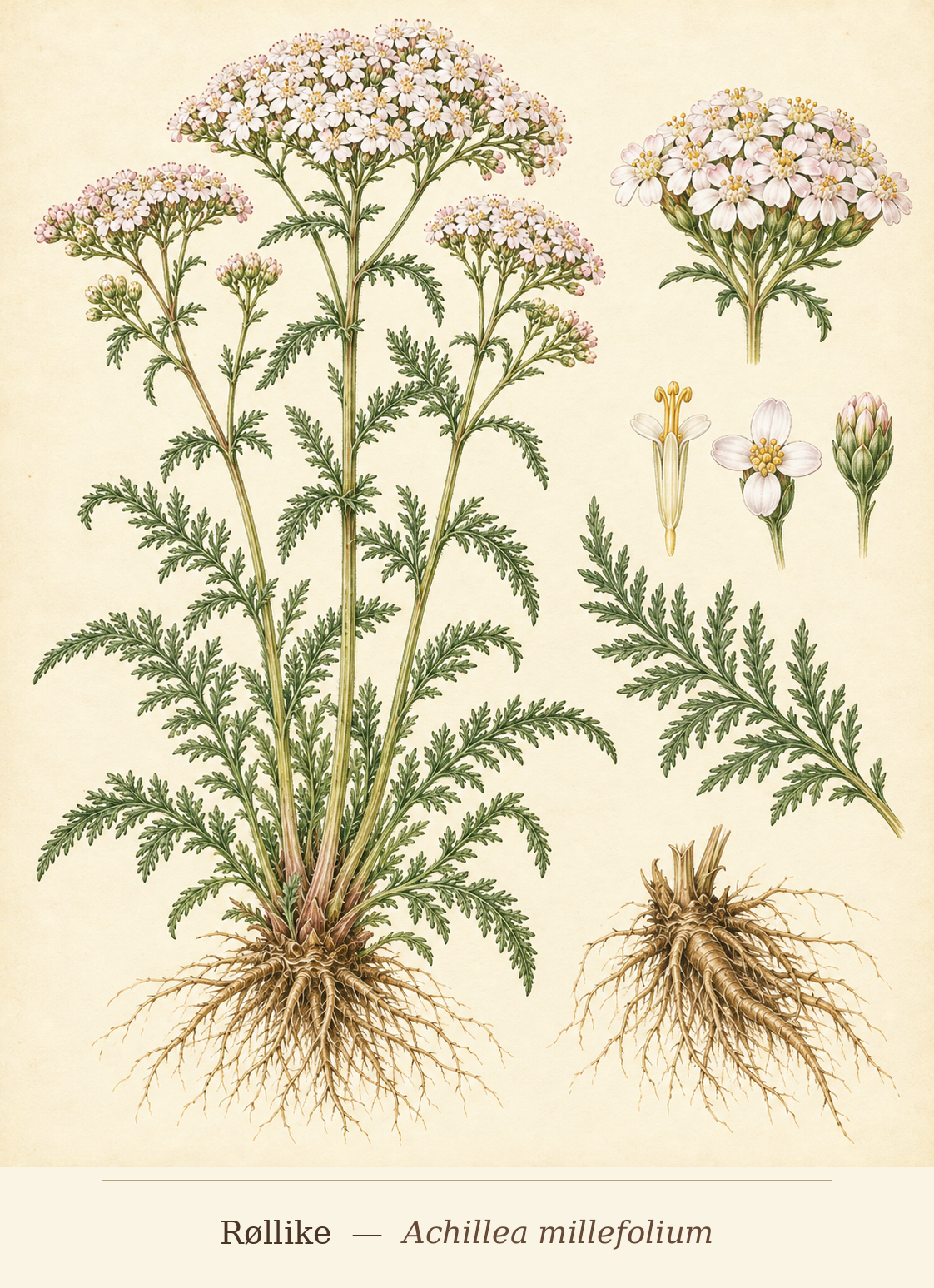Kunstnerisk akvarel inspireret af Røllike (Achillea millefolium)